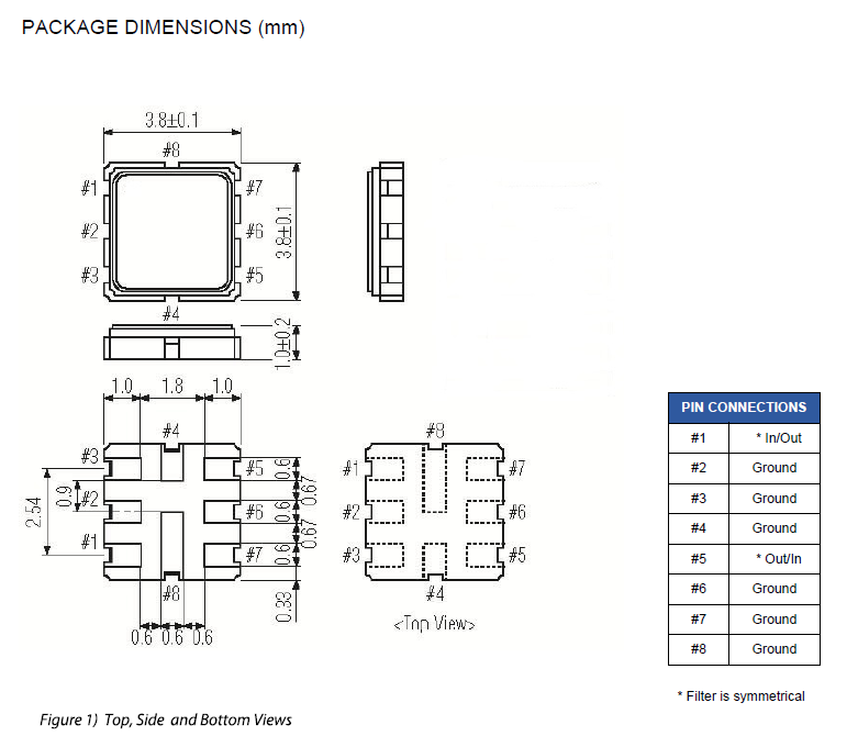 SMD声表面滤波器,SAW声表面波器,ECS-38SMF滤波器