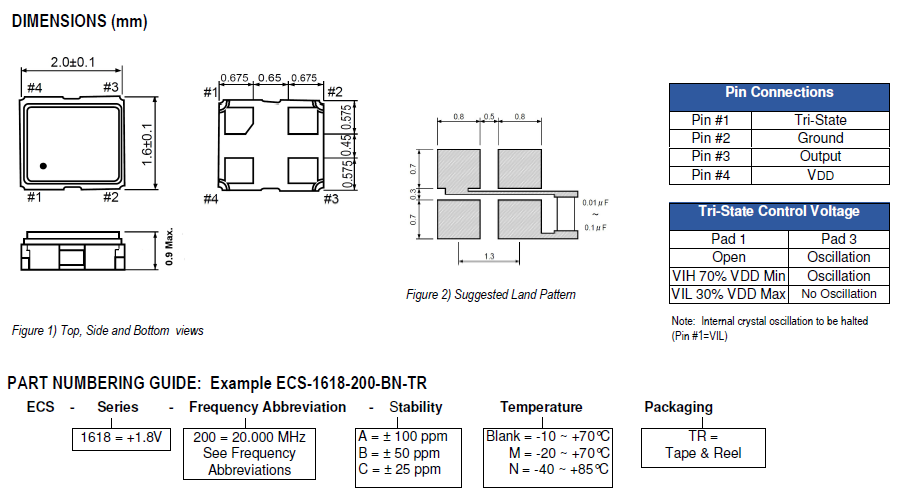 ECS晶振,贴片有源振荡器,ECS-1618晶振,ECS-1618-270-BN-TR晶振