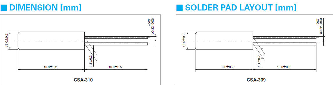 圆柱晶振,插件石英晶体,CSA-309晶振,CSA-310晶振