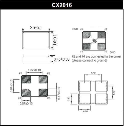 CX2016晶振,小型四脚贴片晶振,无源石英晶体谐振器