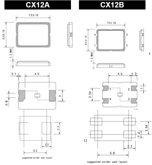 CX12B晶振,7050尺寸石英晶体,大体积贴装谐振器