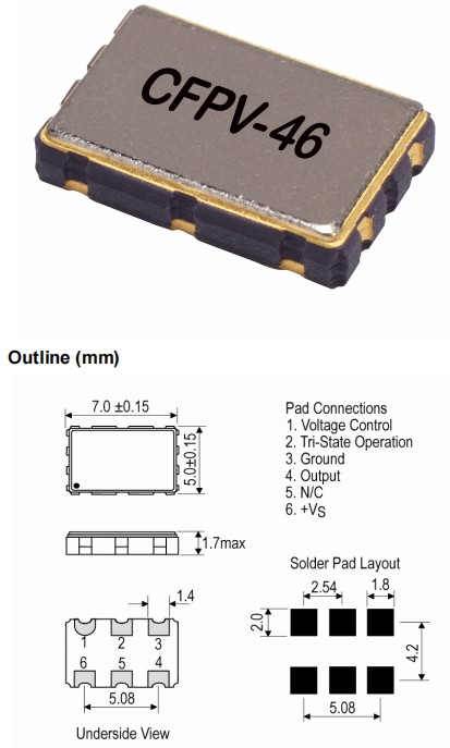 IQD晶振,CFPV-46晶振,7050mm晶体振荡器