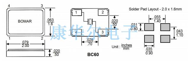 Bomar晶振,BC60晶振,BC60EFD108-20.000000晶振