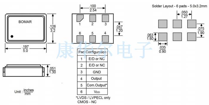 Bomar晶振,B1325-BADS3T6-20.000000晶振,低电压晶振