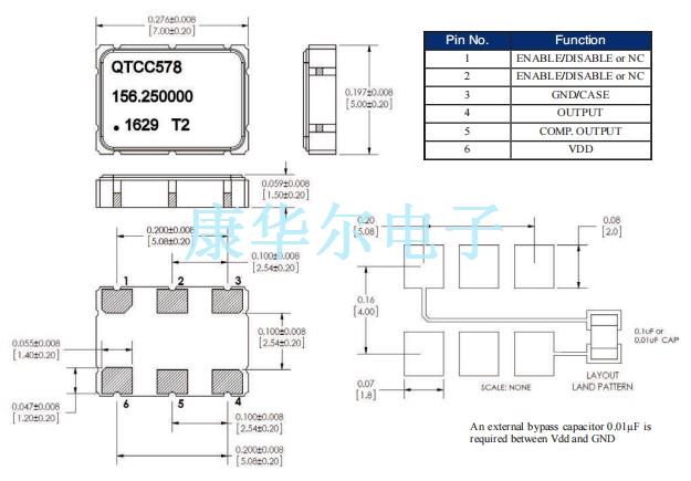Q-Tech晶振,QTCC578晶振,QTCC578LWD12-156.250MHz晶振